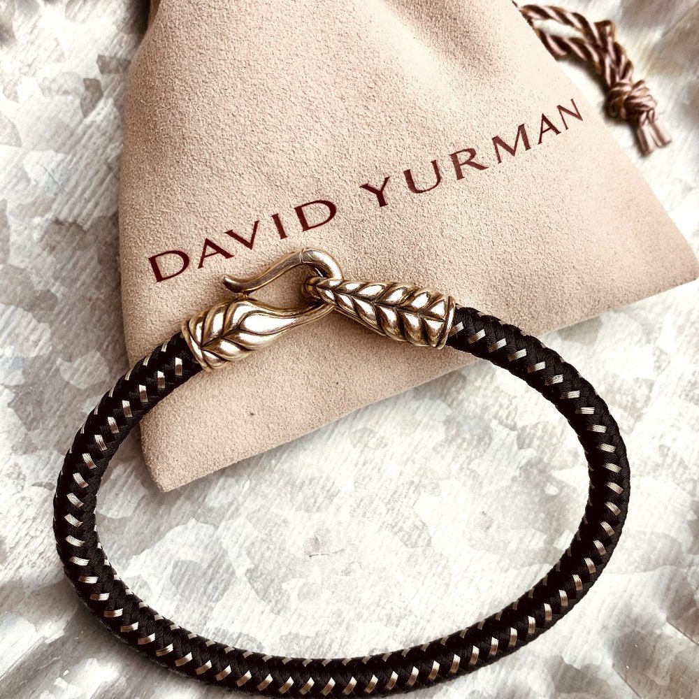 David Yurman Men's Black and Silver Woven Cord Bracelet (Thicker version)